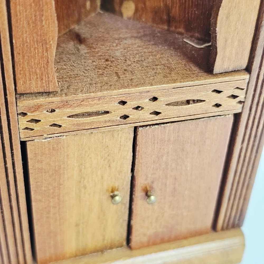 Vtg Wooden Miniature Corner Hutch Dollhouse Furniture Farmhouse Cottagecore